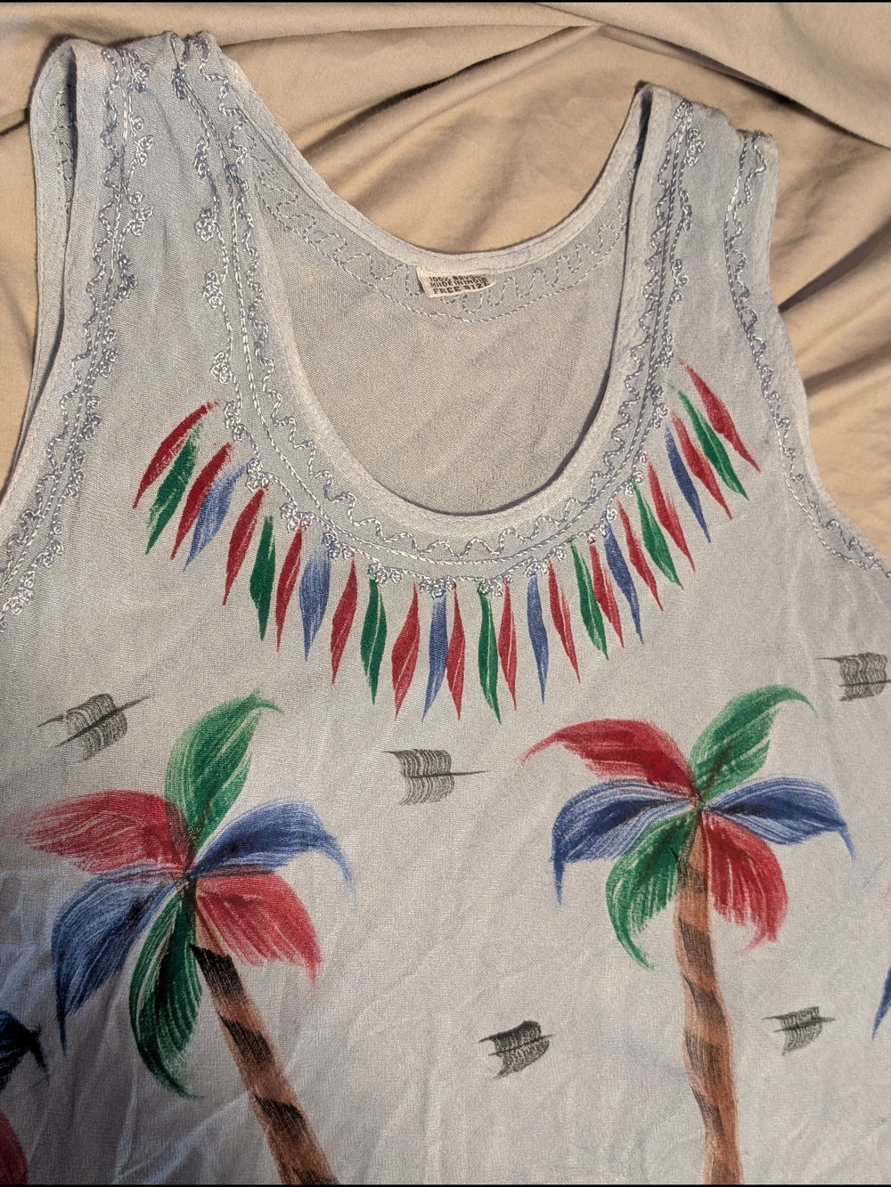 Bohemian Resortwear Palm Tree Print Sleeveless Tank Swim Coverup Summer Beach